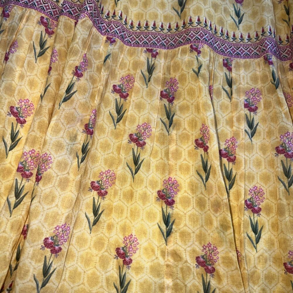 Anita Dongre Yellow Floral Tier Maxi Block Print Flowy Indian Design Sundress M - Picture 9 of 11
